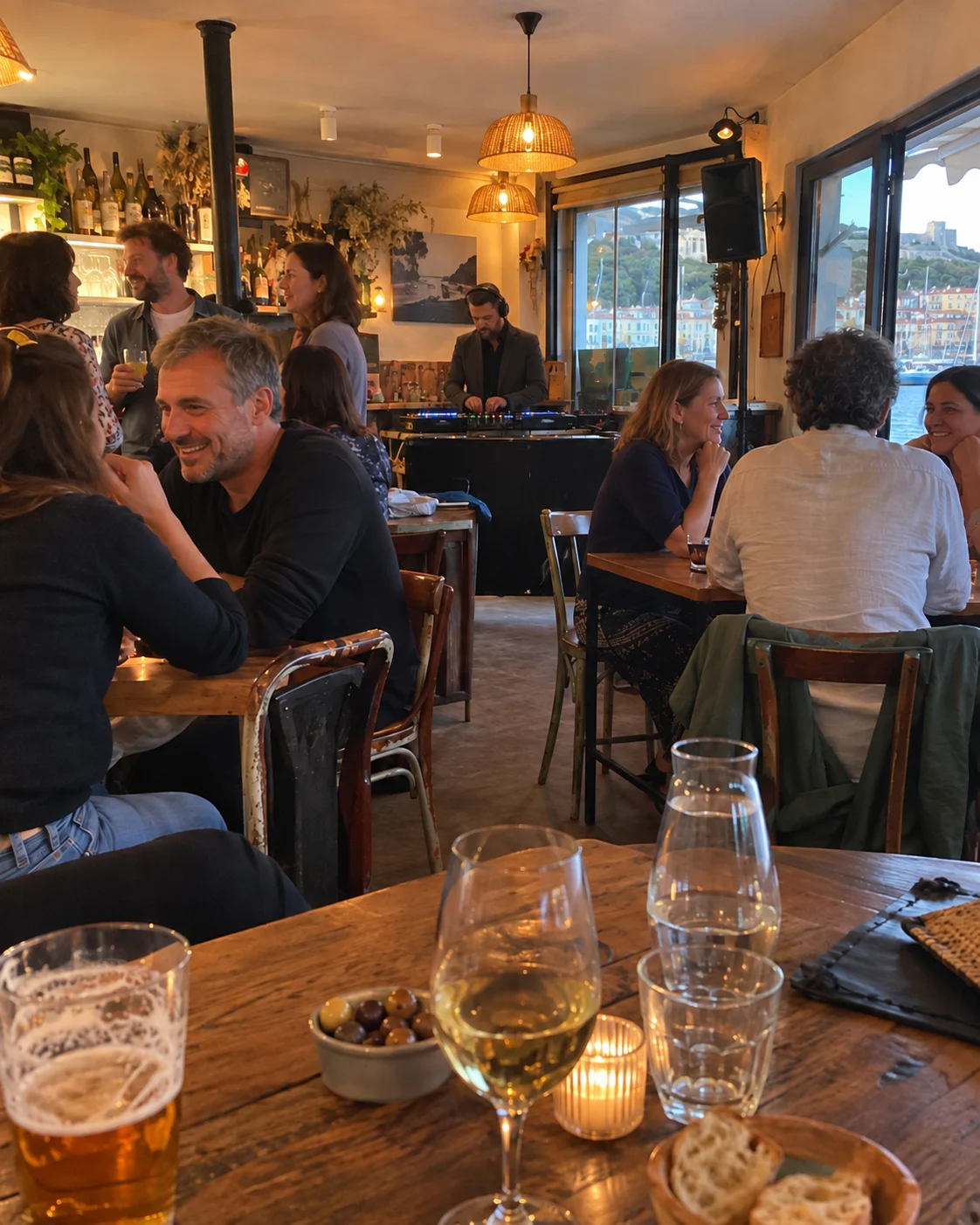 Illustration d’une soirée musicale dans un bar-restaurant avec un DJ et des clients